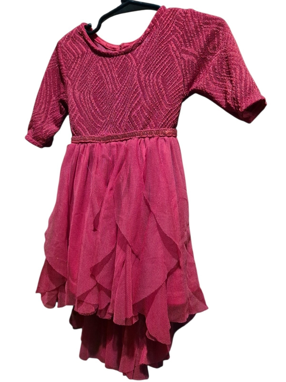 Youngland Red Textured Bodice & Layered Chiffon Dress